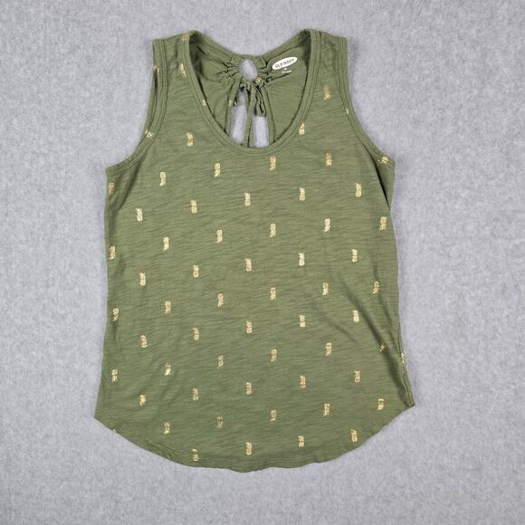 Old Navy Top Womens Size XS Knit Tie Back Tank Olive Green Gold Pineapple Print - Picture 5 of 16